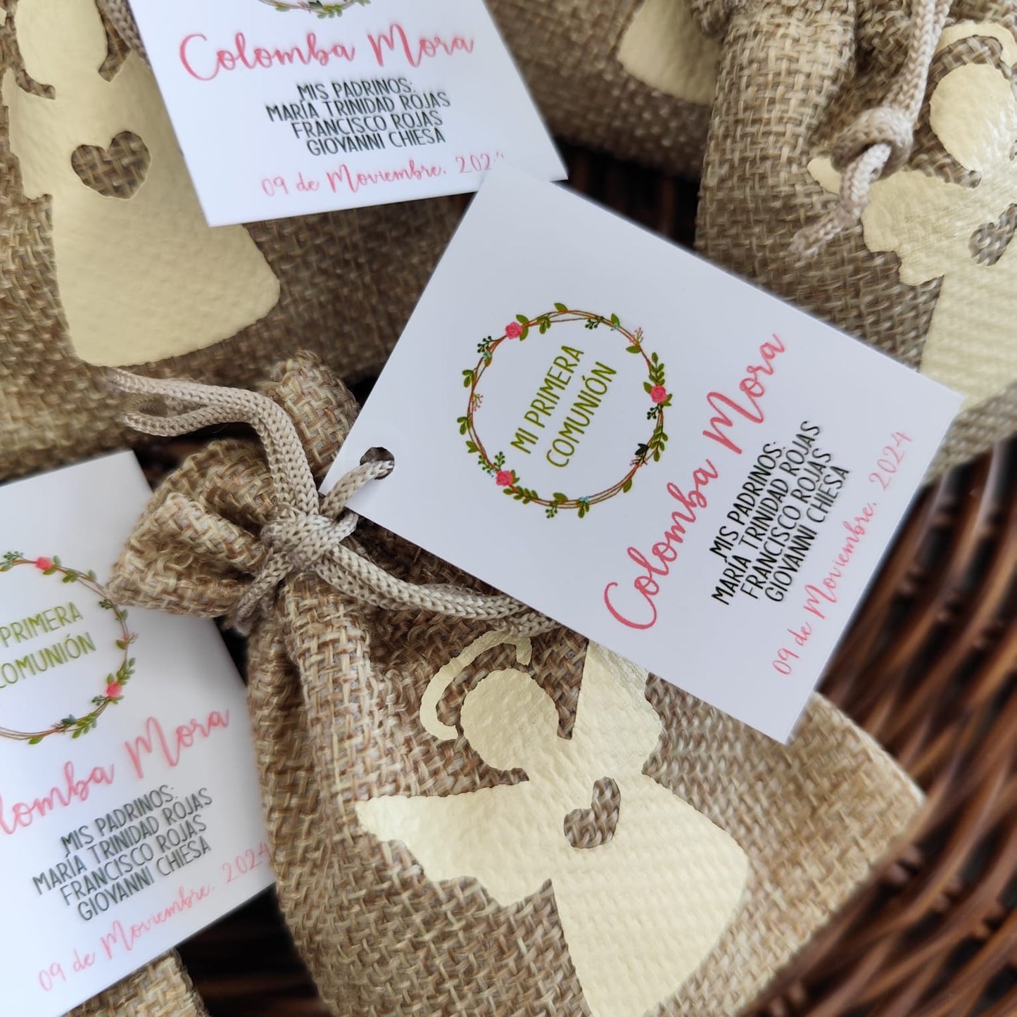 Denario + bolsa estampada + etiqueta