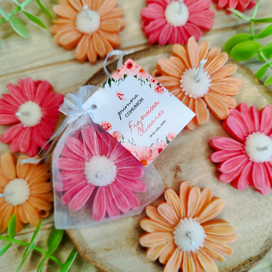 Flor | vela de soja + bolsa organza + etiqueta