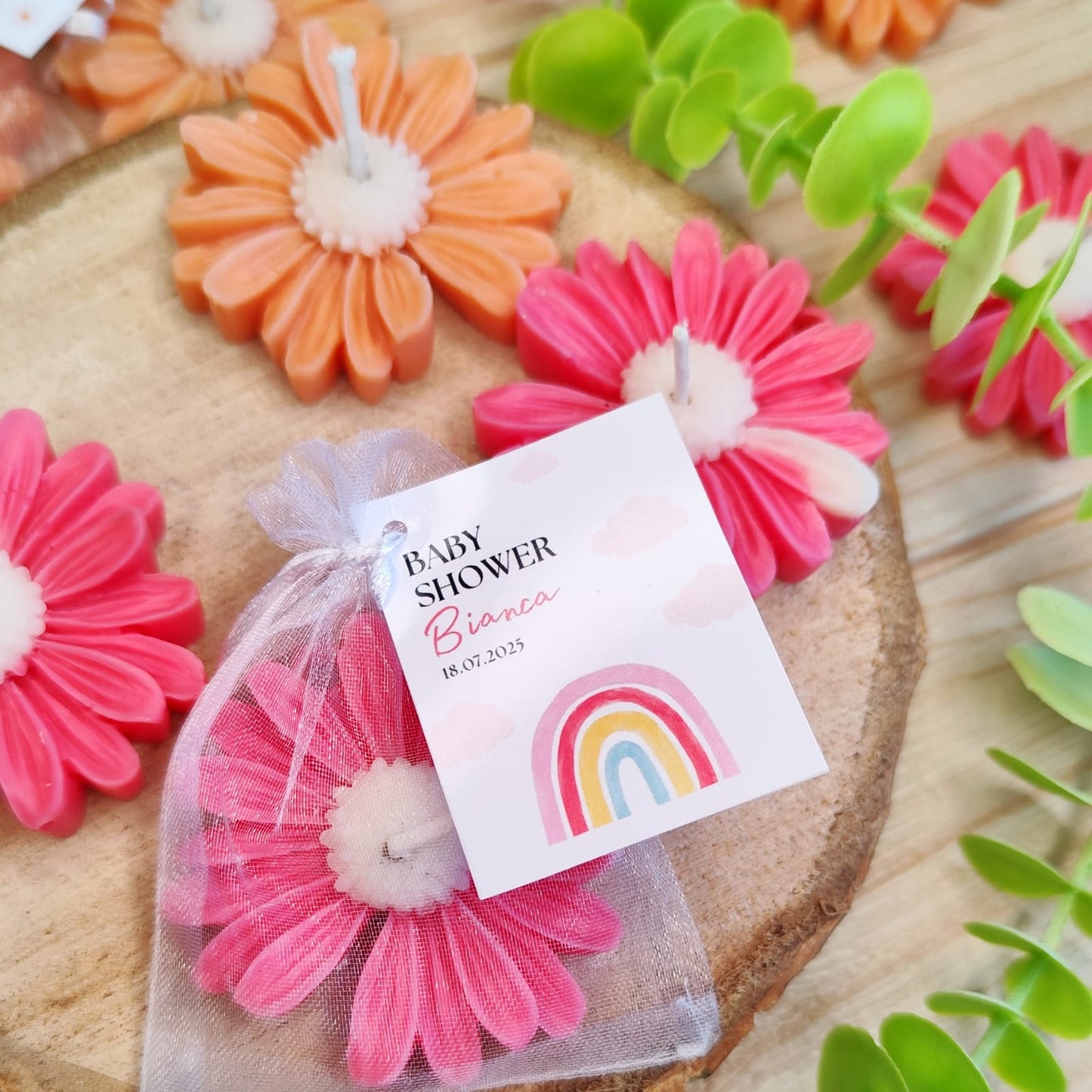 Flor | vela de soja + bolsa organza + etiqueta